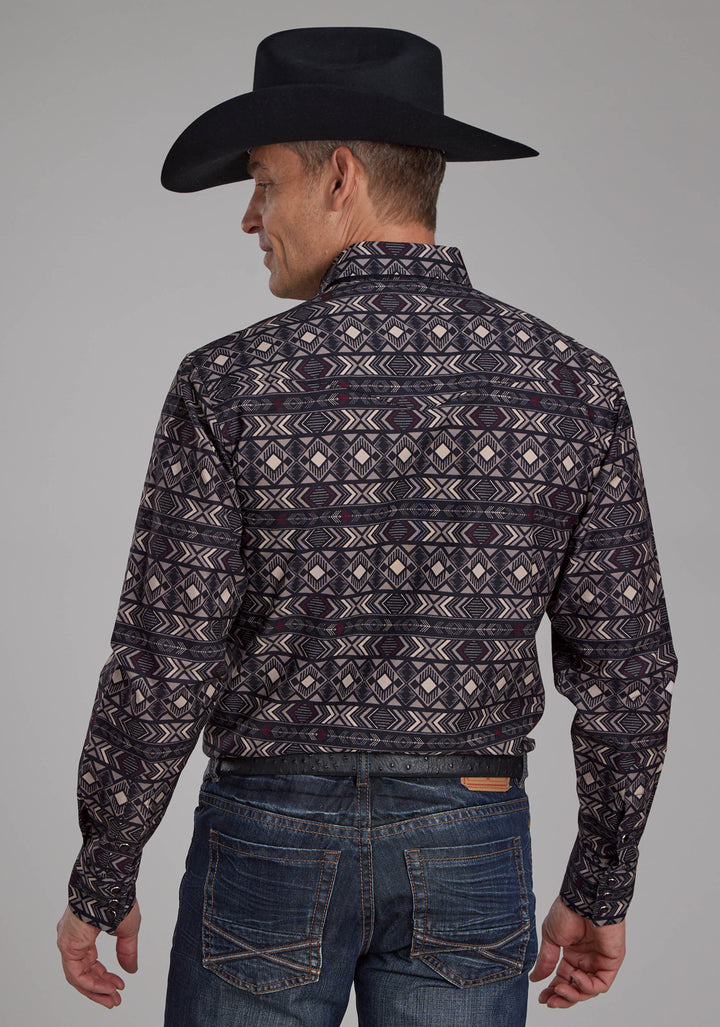 MENS POP COLOR AZTEC PRINT LONG SLEEVE SNAP WESTERN SHIRT