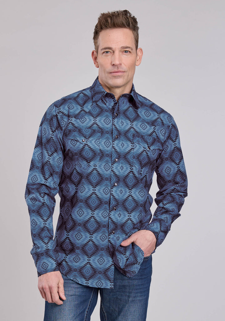 MENS LONG SLEEVE SNAP AZTEC SERAPE PRINT WESTERN SHIRT