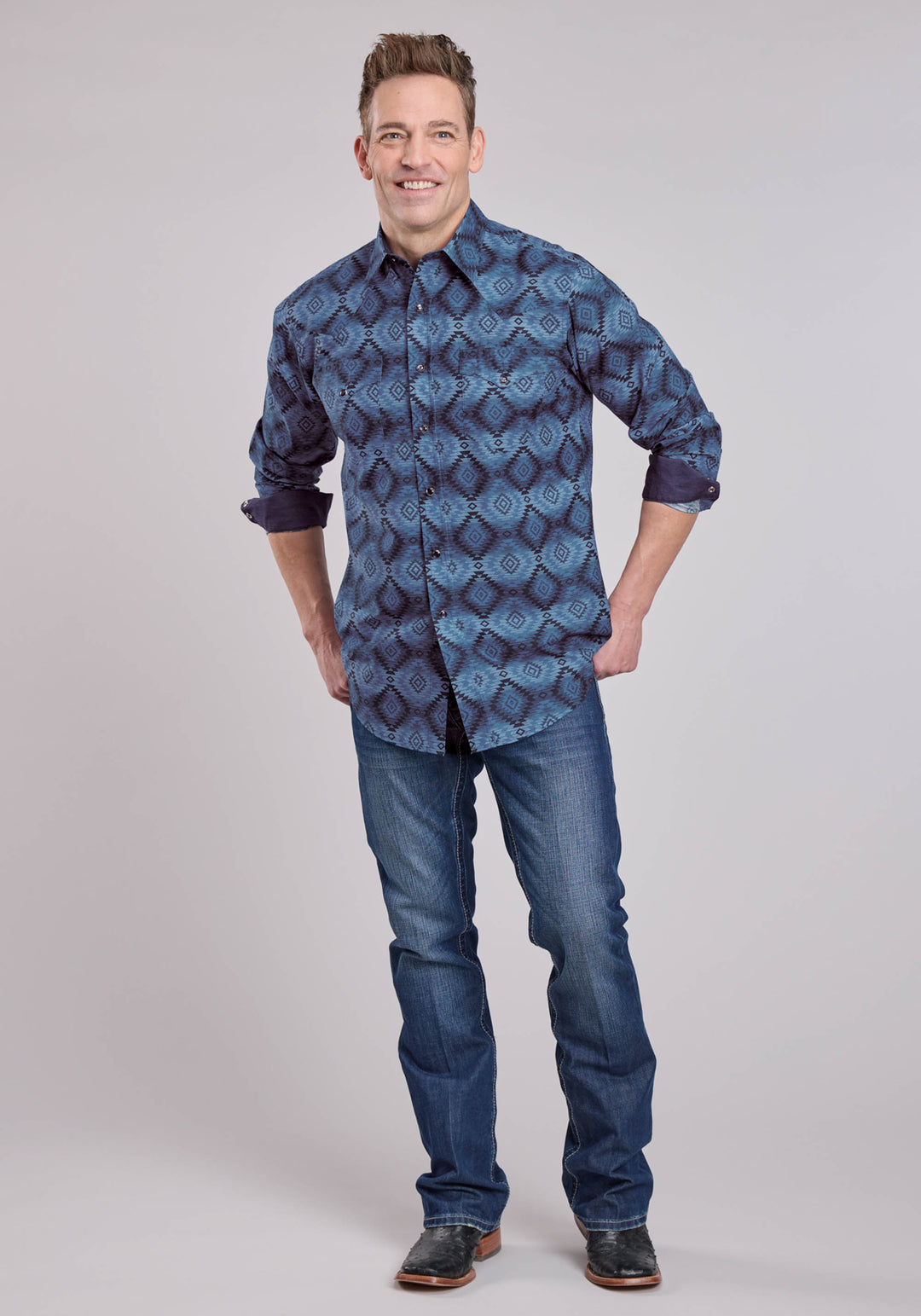 MENS LONG SLEEVE SNAP AZTEC SERAPE PRINT WESTERN SHIRT