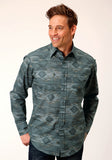 MENS LONG SLEEVE SNAP GRAY FOG AZTEC PRINT WESTERN SHIRT