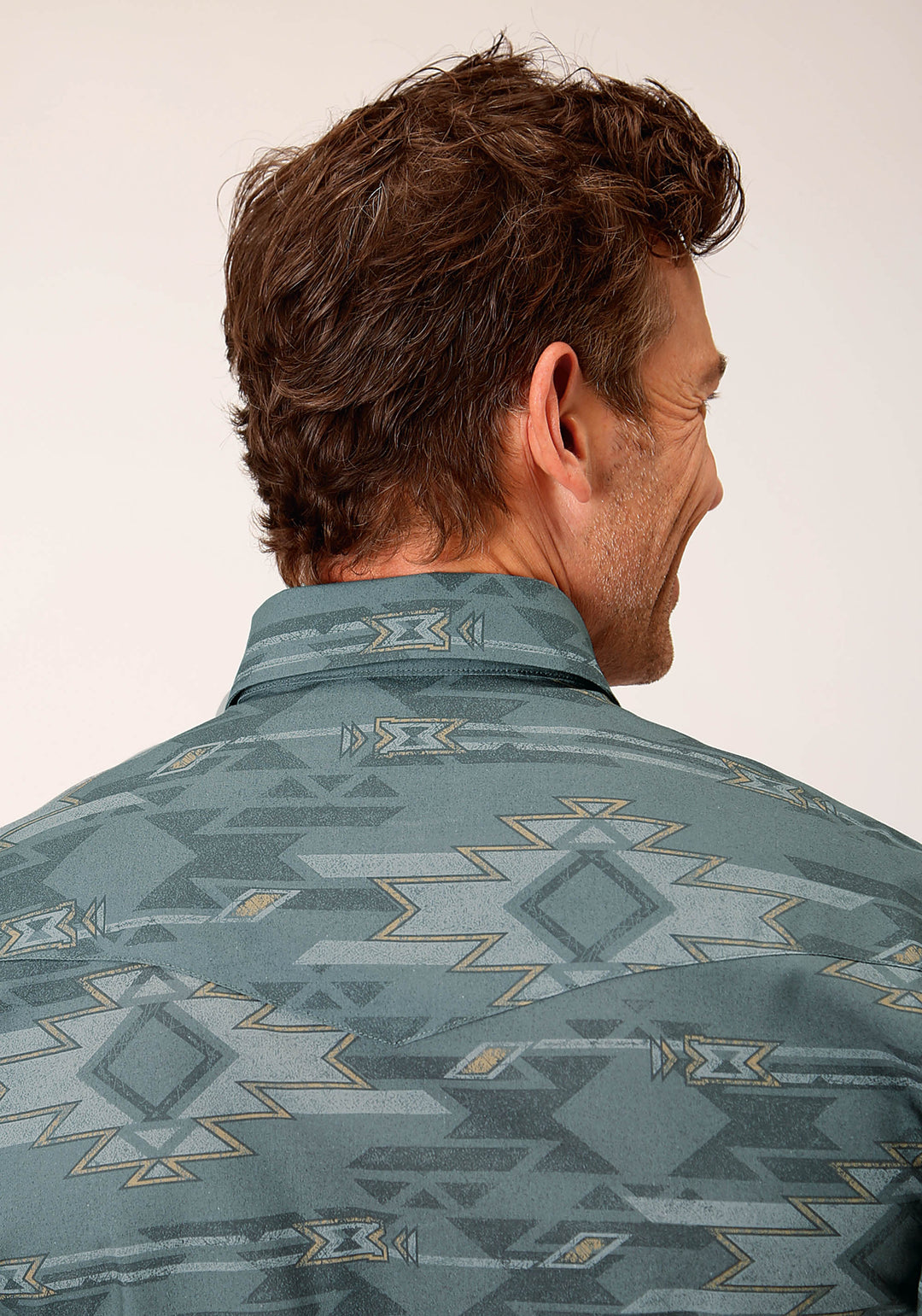 MENS LONG SLEEVE SNAP GRAY FOG AZTEC PRINT WESTERN SHIRT