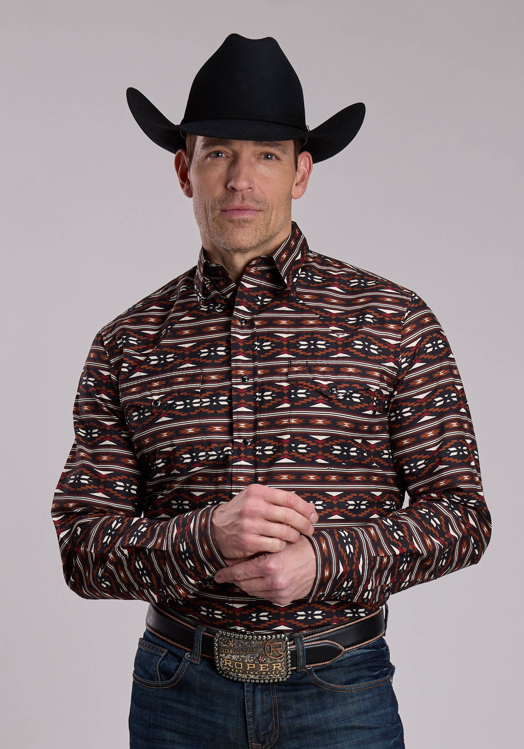 MENS ROPER HORIZONTAL AZTEC PRINT WESTERN SNAP SHIRT