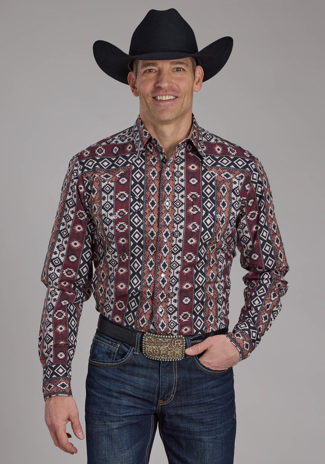Mens Winter Aztec Print Long Sleeve Snap Western Shirt – Roper Apparel ...