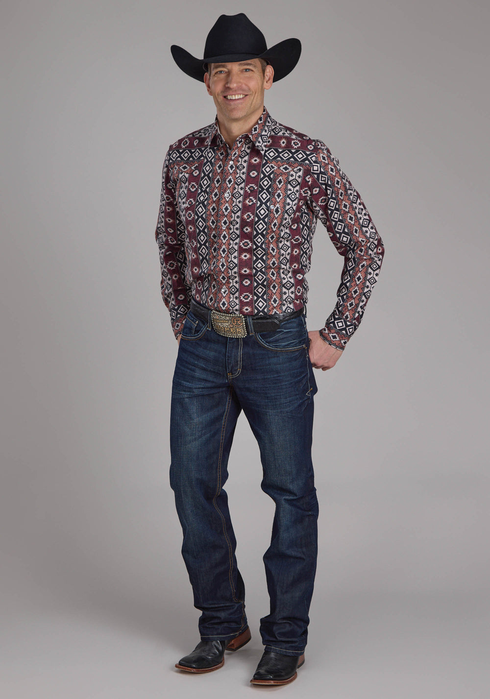 MENS WINTER AZTEC PRINT LONG SLEEVE SNAP WESTERN SHIRT