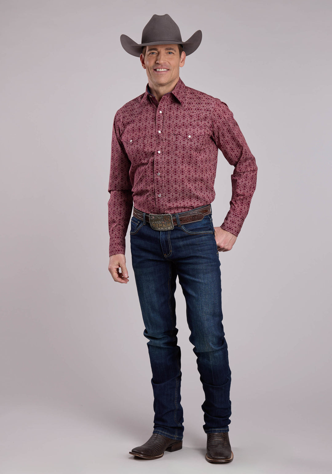 MENS LONG SLEEVE SNAP LINEAR AZTEC PRINT WESTERN SHIRT