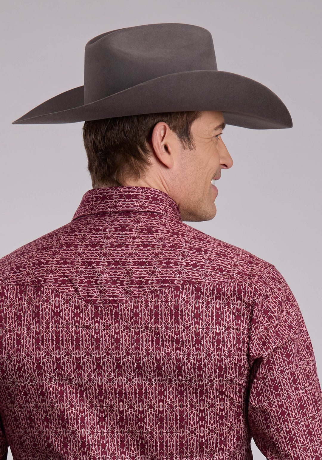 MENS LONG SLEEVE SNAP LINEAR AZTEC PRINT WESTERN SHIRT