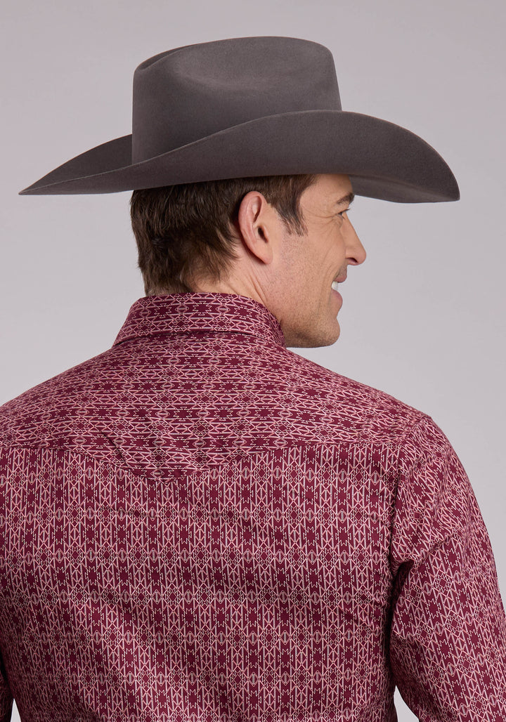 MENS LONG SLEEVE SNAP LINEAR AZTEC PRINT WESTERN SHIRT