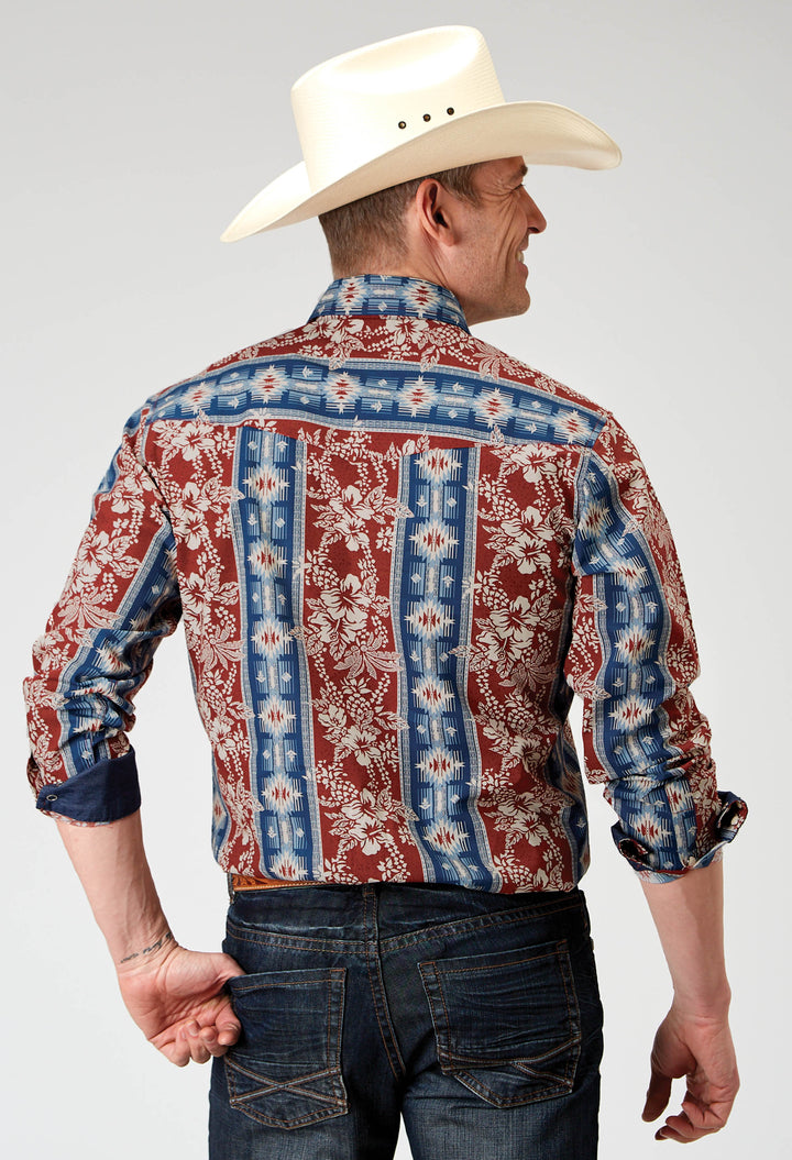 MENS LONG SLEEVE BUTTON VERTICAL TROPICAL AZTEC WESTERN SHIRT