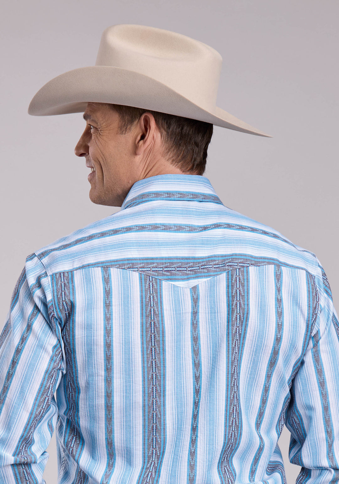 MENS ROPER YARN DYE STRIPE LONG SLEEVE SNAP SHIRT