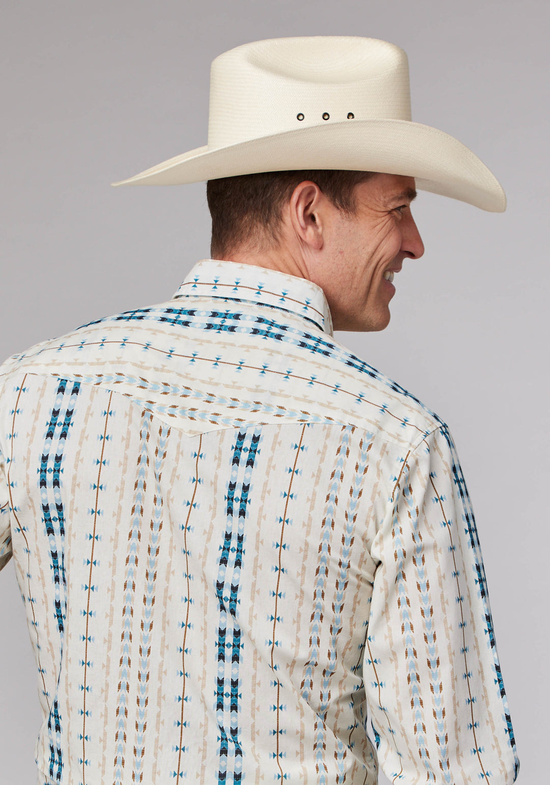 MENS LONG SLEEVE SNAP VERTICAL AZTEC STRIPE WESTERN SHIRT