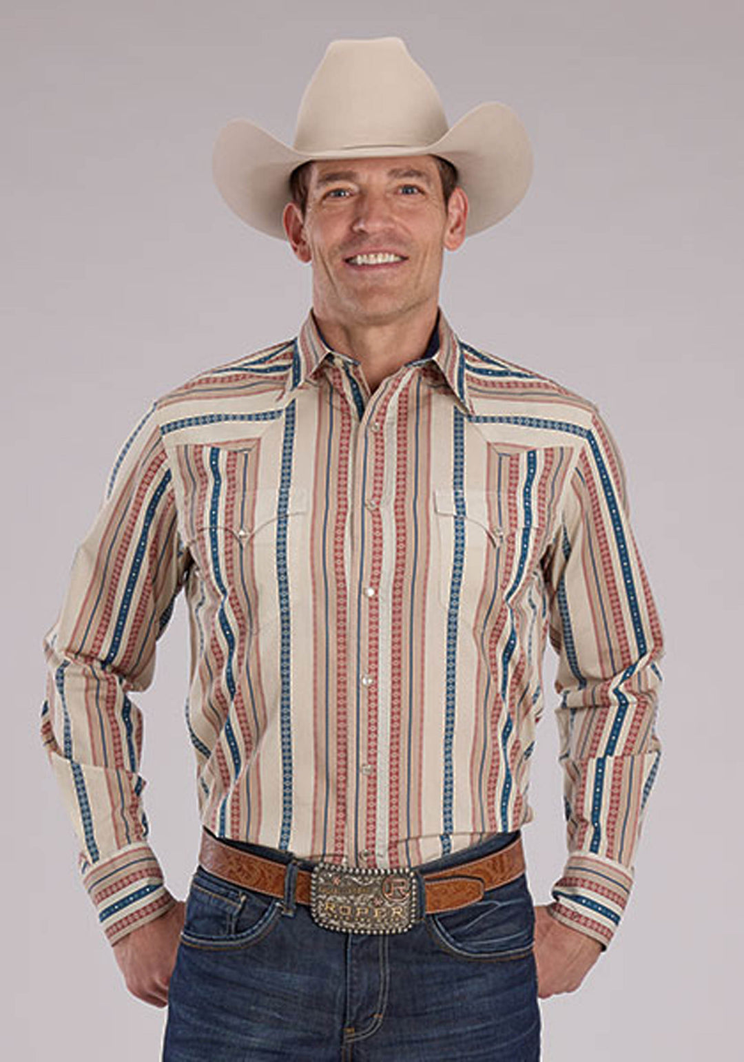 MENS LONG SLEEVE SNAP SOUTHWEST VERTICAL STRIPE WESTERN SHIRT