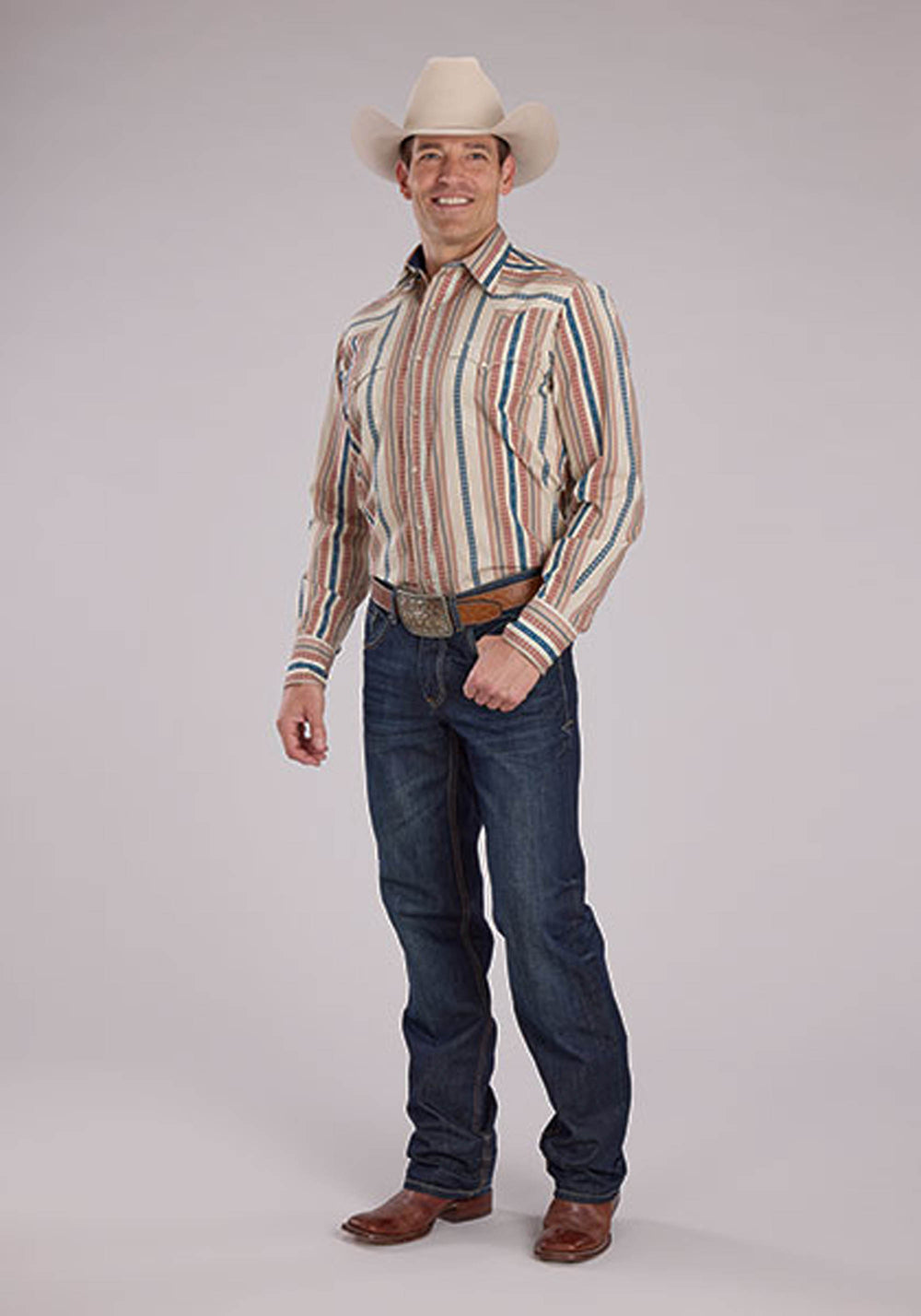 MENS LONG SLEEVE SNAP SOUTHWEST VERTICAL STRIPE WESTERN SHIRT
