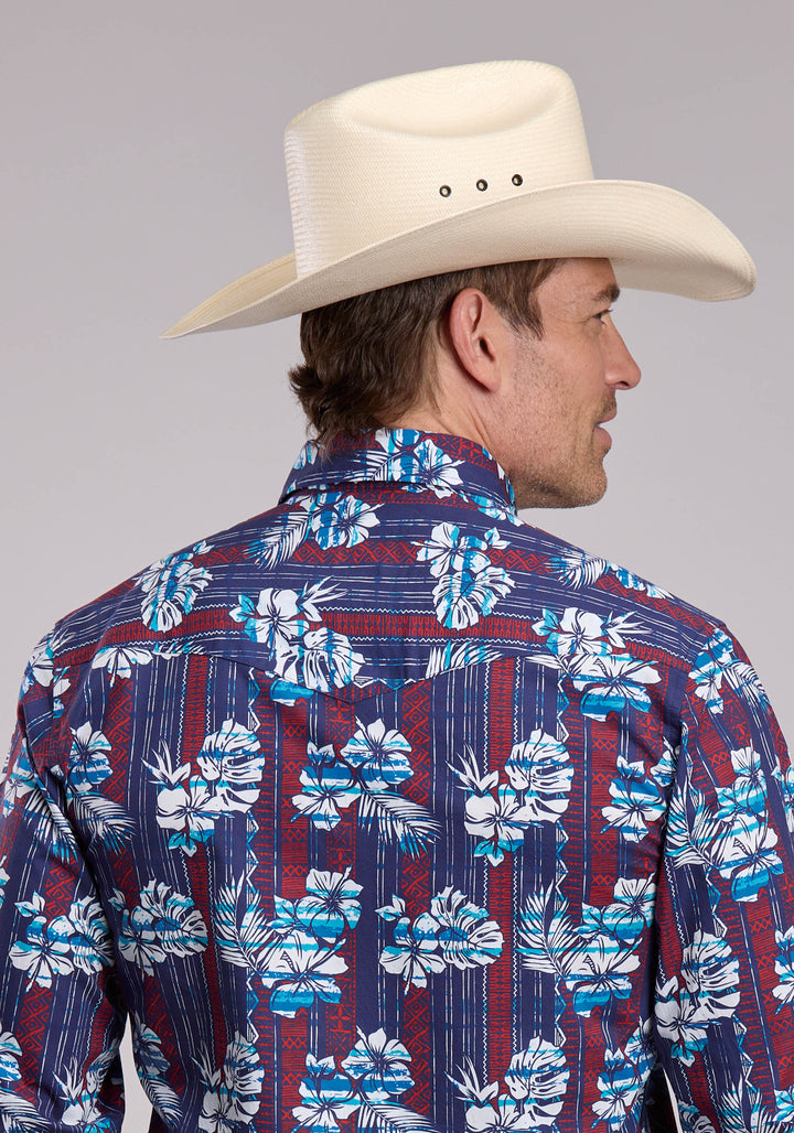MENS ROPER DISTRESSED TROPICAL AZTEC PRINT LONG SLEEVE SNAP SHIRT