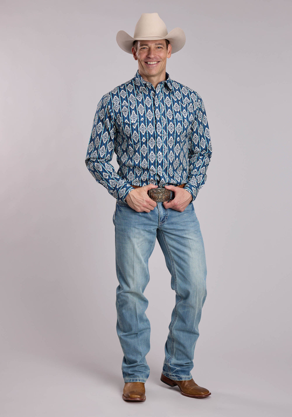 MENS ROPER VERTICAL SERAPE PRINT LONG SLEEVE SNAP SHIRT
