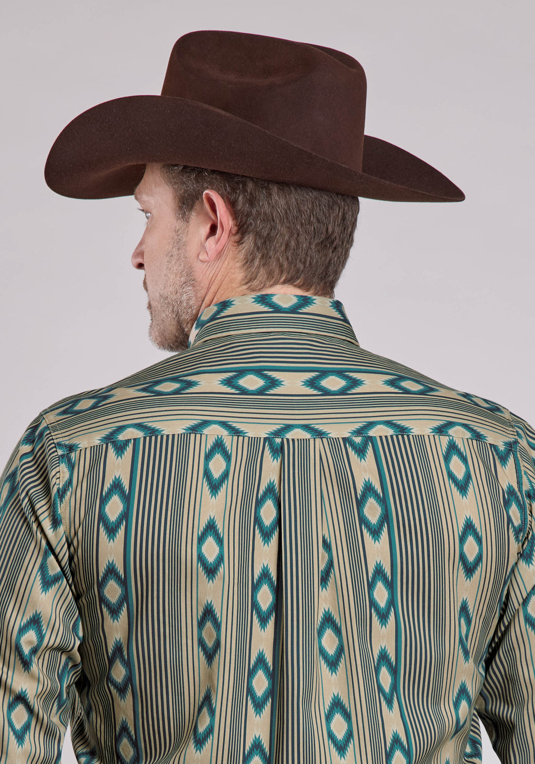 MENS LONG SLEEVE SNAP NAVAJO STRIPES PRINT WESTERN SHIRT