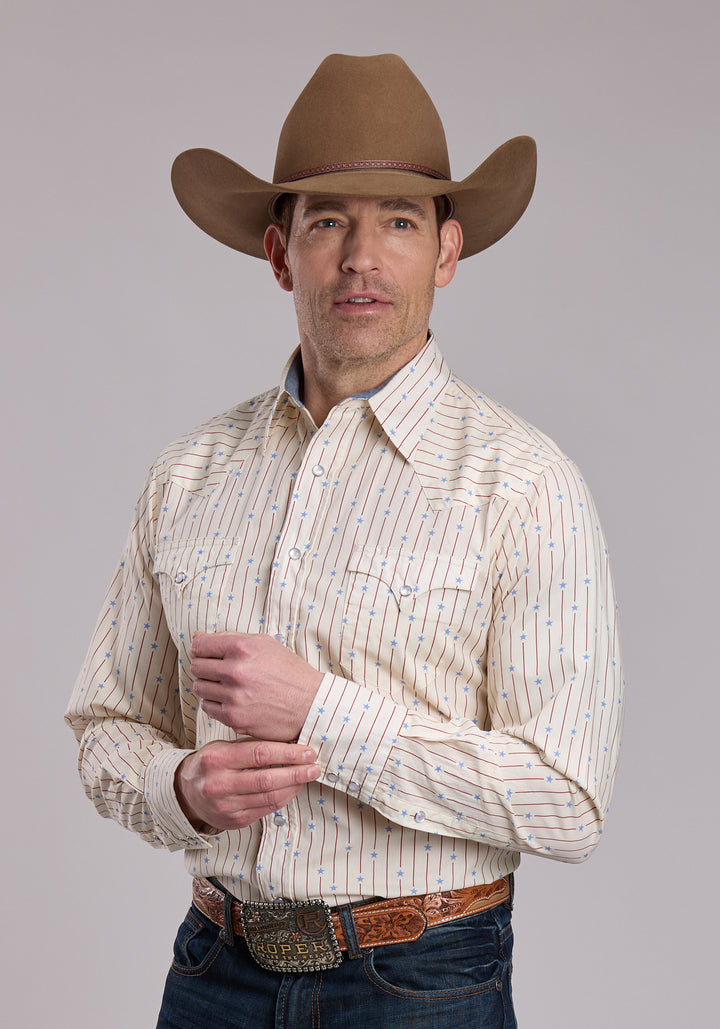 MENS ROPER STARS AND STRIPES LONG SLEEVE SNAP SHIRT