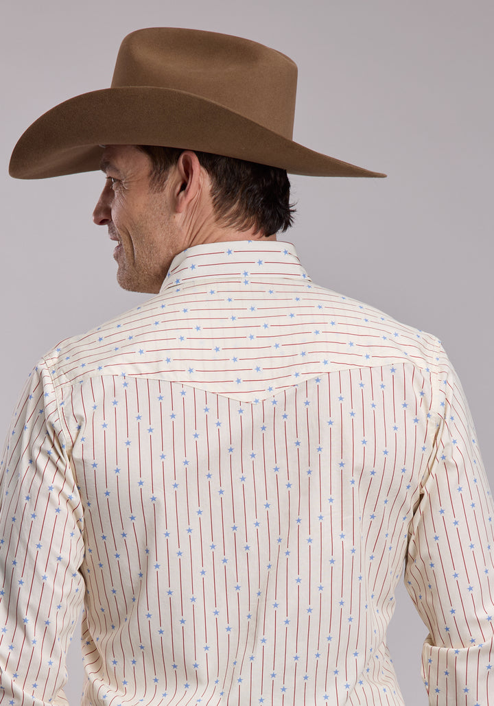 MENS ROPER STARS AND STRIPES LONG SLEEVE SNAP SHIRT