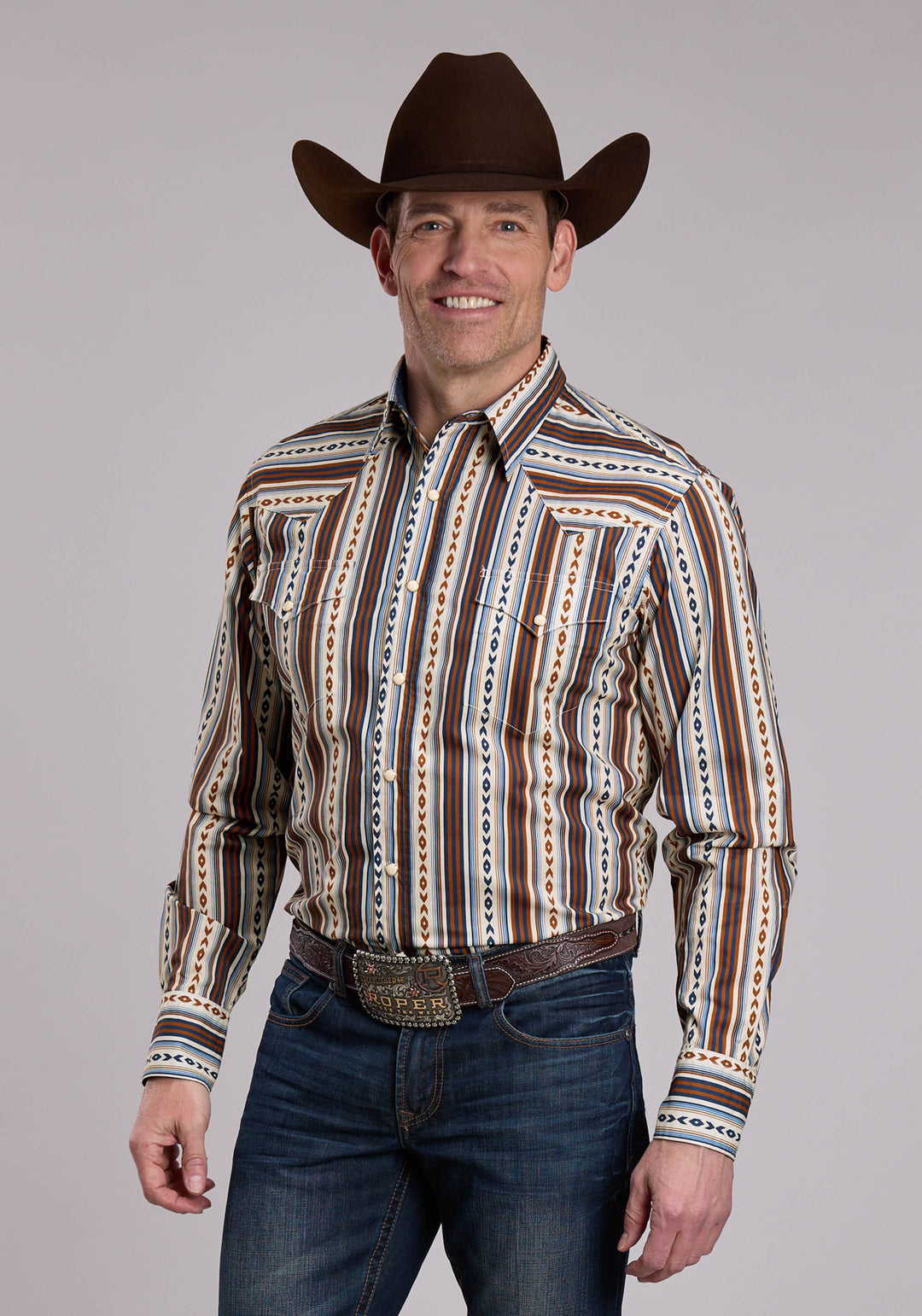 MENS ROPER VINTAGE VERTICAL STRIPE WESTERN SNAP SHIRT