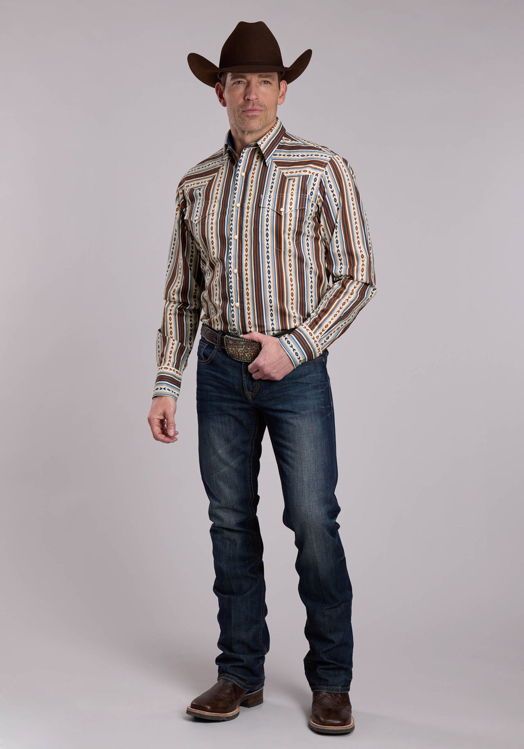 MENS ROPER VINTAGE VERTICAL STRIPE WESTERN SNAP SHIRT