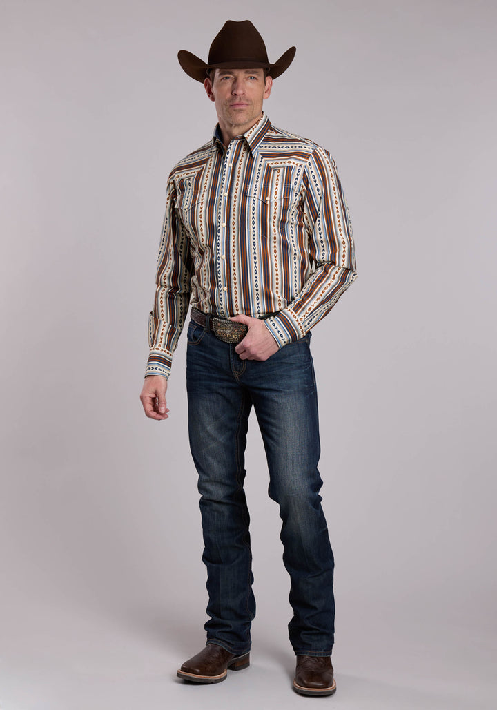 MENS ROPER VINTAGE VERTICAL STRIPE WESTERN SNAP SHIRT