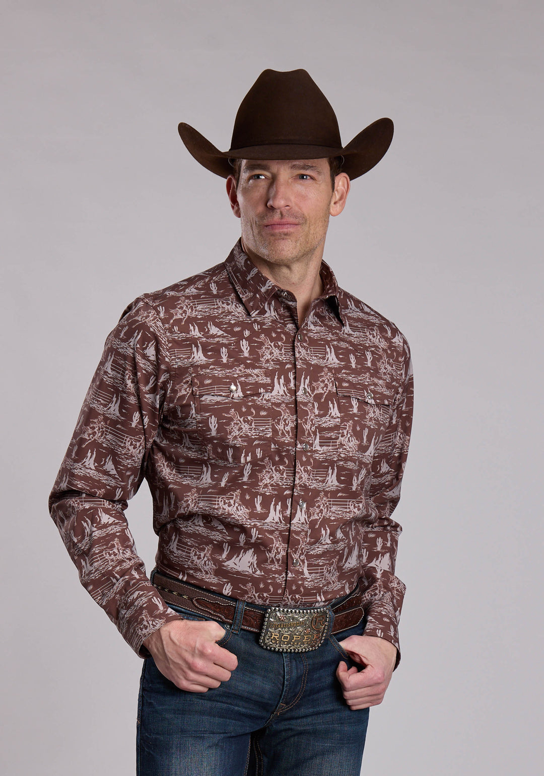 MENS ROPER BULLRIDERS PRINT WESTERN SNAP SHIRT