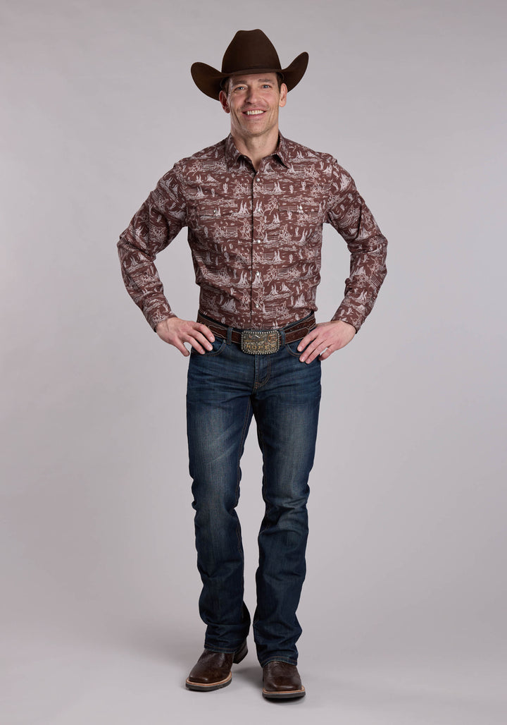 MENS ROPER BULLRIDERS PRINT WESTERN SNAP SHIRT