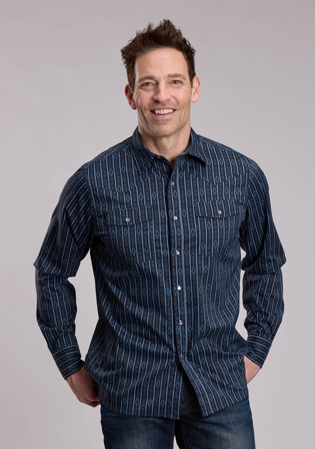 MENS ROPER AZTEC STRIPE PRINT WESTERN SNAP SHIRT