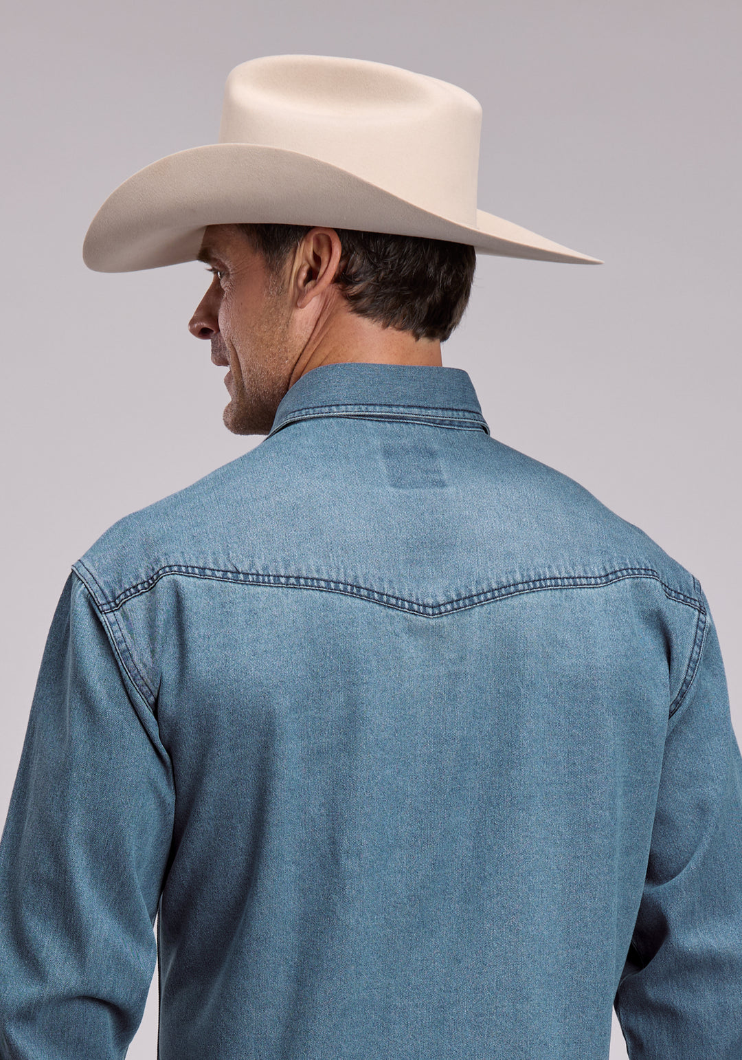 Mens Roper Medium Blue Denim Long Sleeve Snap Shirt