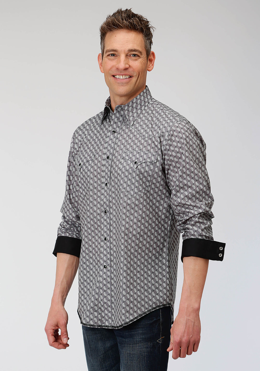 MENS LONG SLEEVE SNAP PAISLEY NEAT WESTERN SHIRT