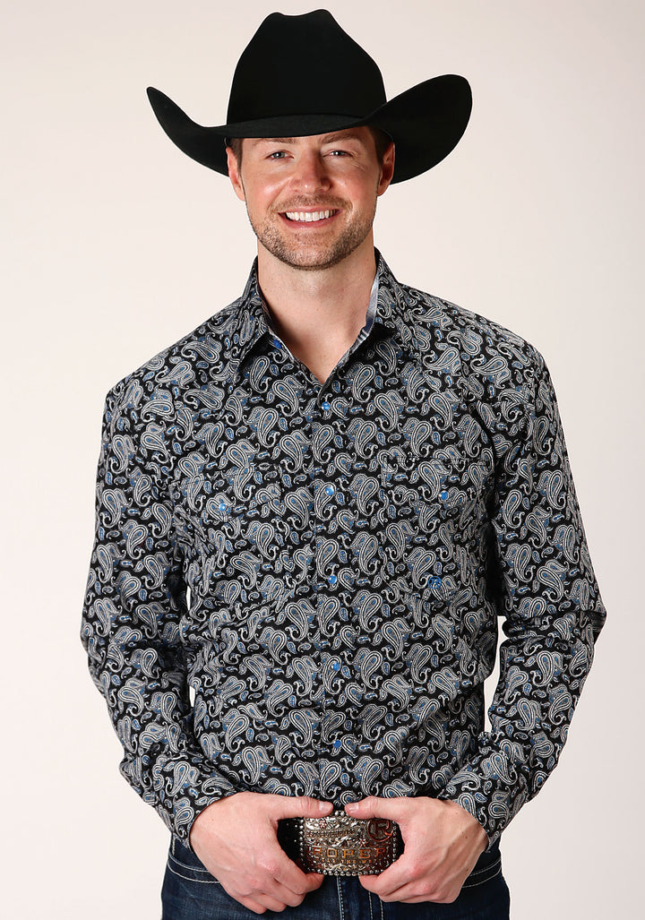 MENS LONG SLEEVE SNAP STARRY NIGHT PAISLEY WESTERN SHIRT