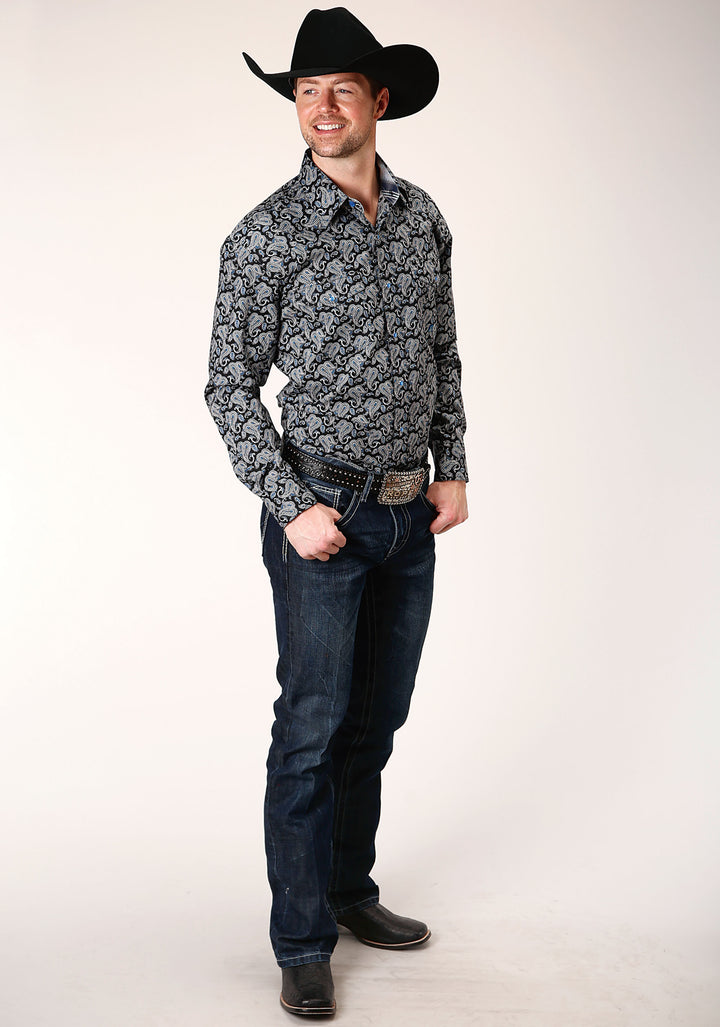 MENS LONG SLEEVE SNAP STARRY NIGHT PAISLEY WESTERN SHIRT