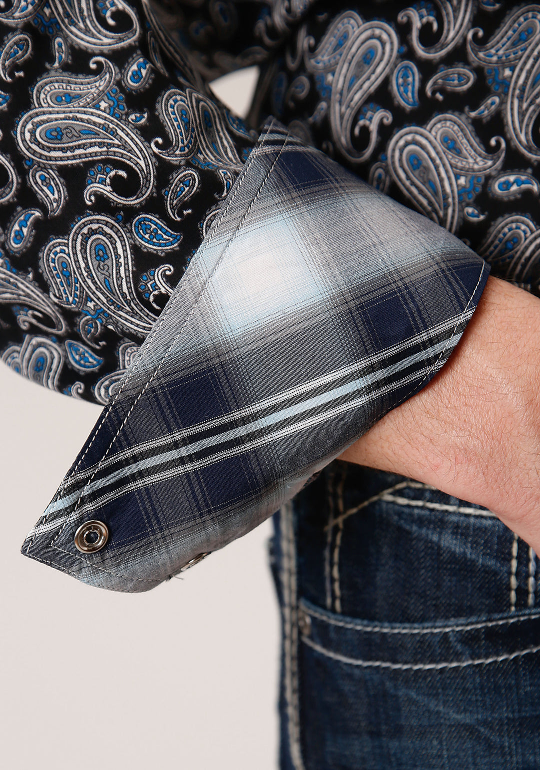 MENS LONG SLEEVE SNAP STARRY NIGHT PAISLEY WESTERN SHIRT