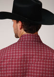 MENS RED AND WHITE FOULARD PRINT LONG SLEEVE SNAP WESTERN SHIRT