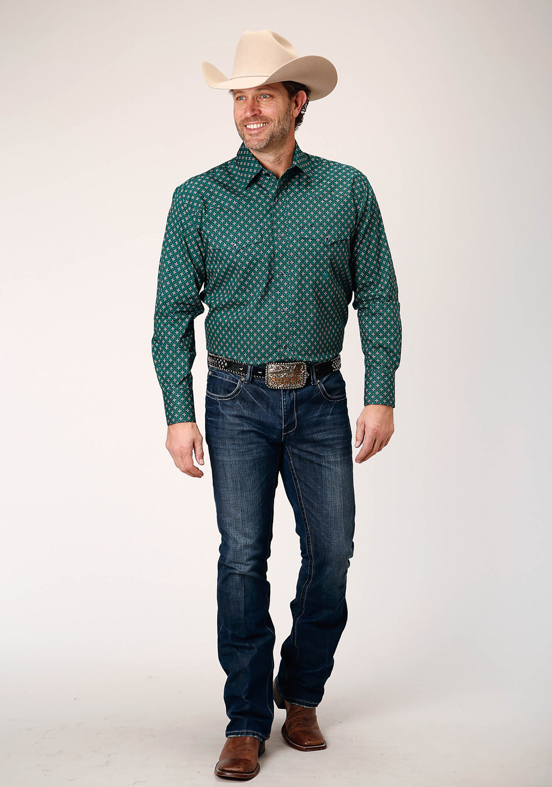 MENS LONG SLEEVE SNAP CROSHORT SLEEVE WALK FOULARD WESTERN SHIRT
