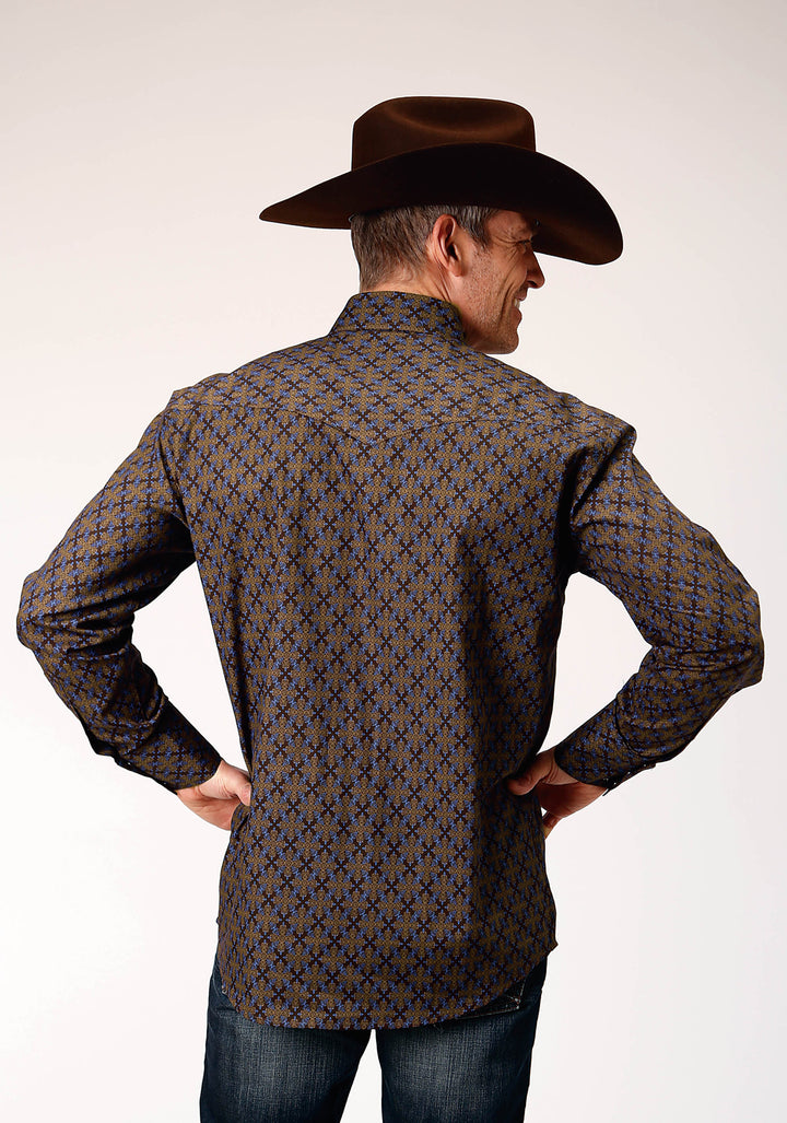 MENS LONG SLEEVE SNAP DIAMOND MEDALLION WESTERN SHIRT