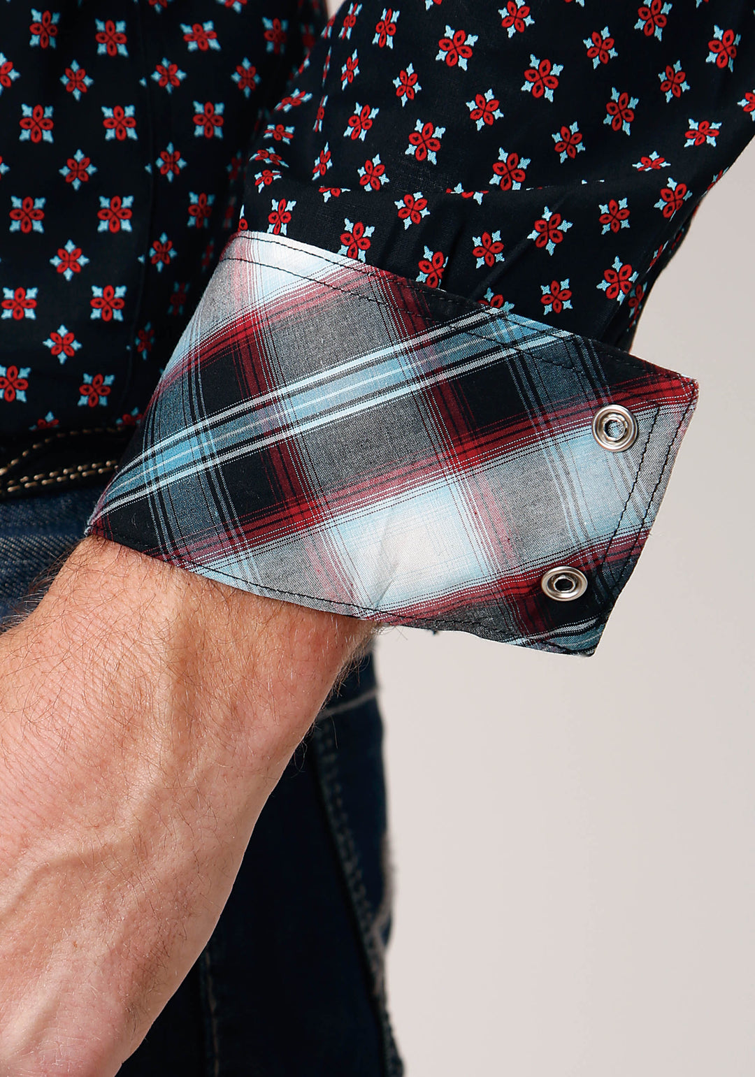 MENS LONG SLEEVE SNAP COTTAGE FOULARD WESTERN SHIRT