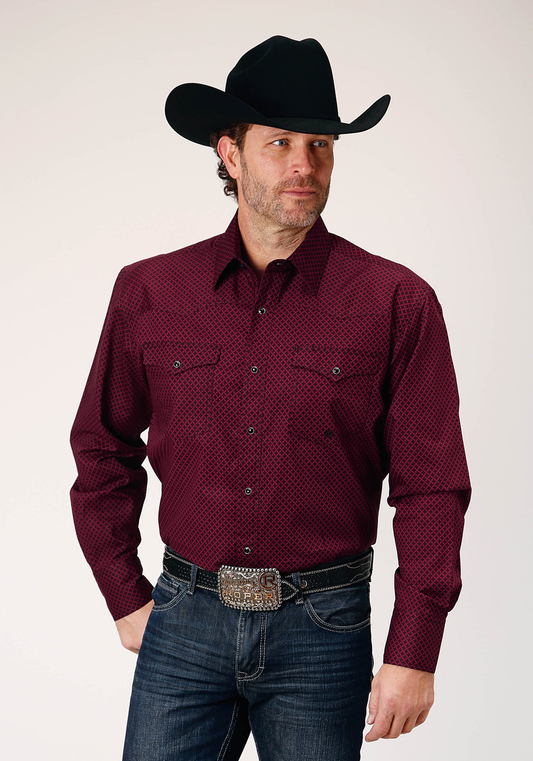 MENS LONG SLEEVE SNAP FOUR LEAF FOULARD WESTERN SHIRT