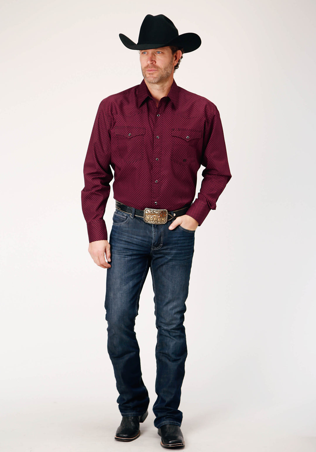 MENS LONG SLEEVE SNAP FOUR LEAF FOULARD WESTERN SHIRT