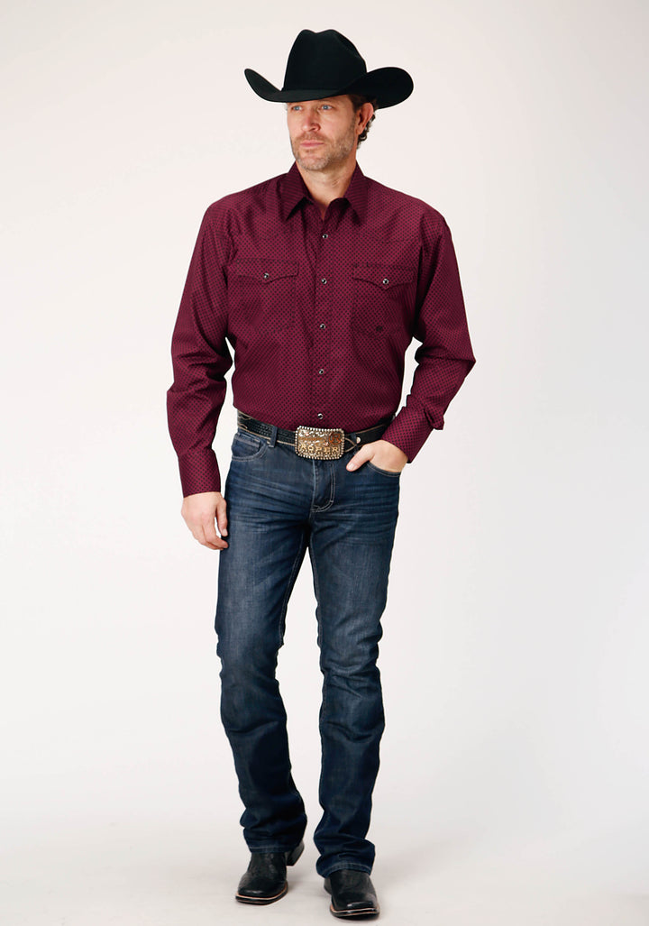 MENS LONG SLEEVE SNAP FOUR LEAF FOULARD WESTERN SHIRT