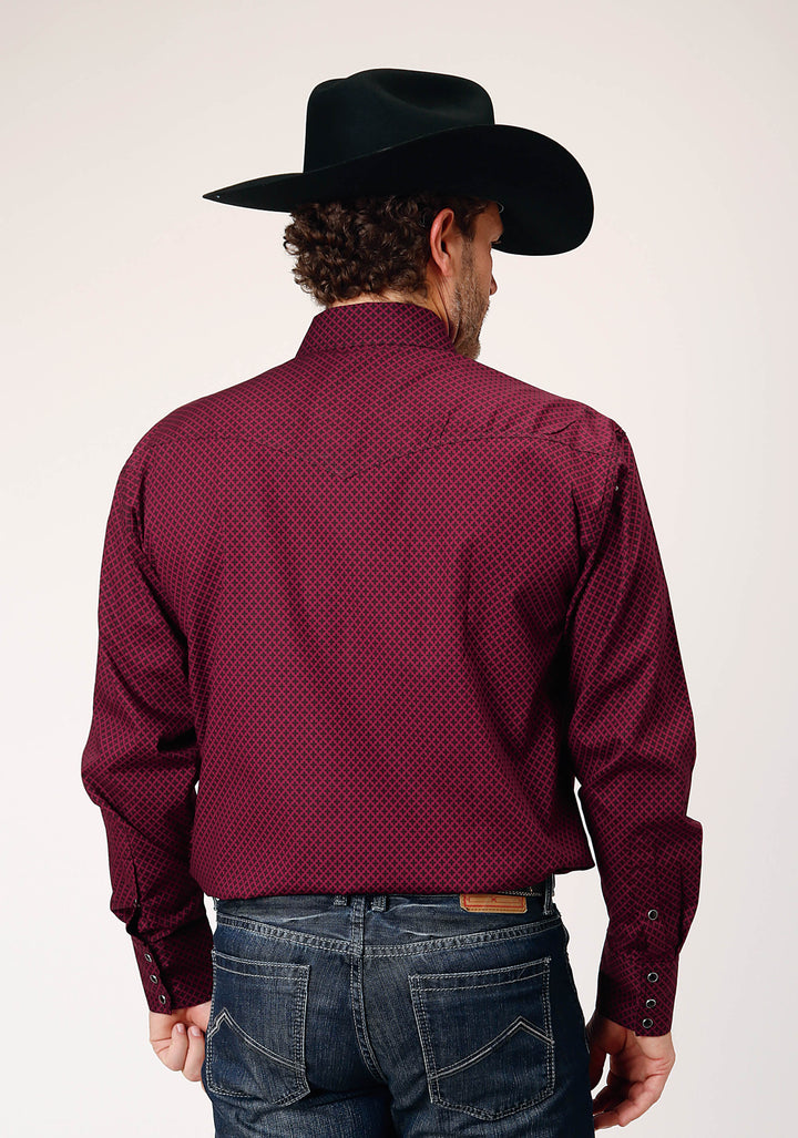 MENS LONG SLEEVE SNAP FOUR LEAF FOULARD WESTERN SHIRT