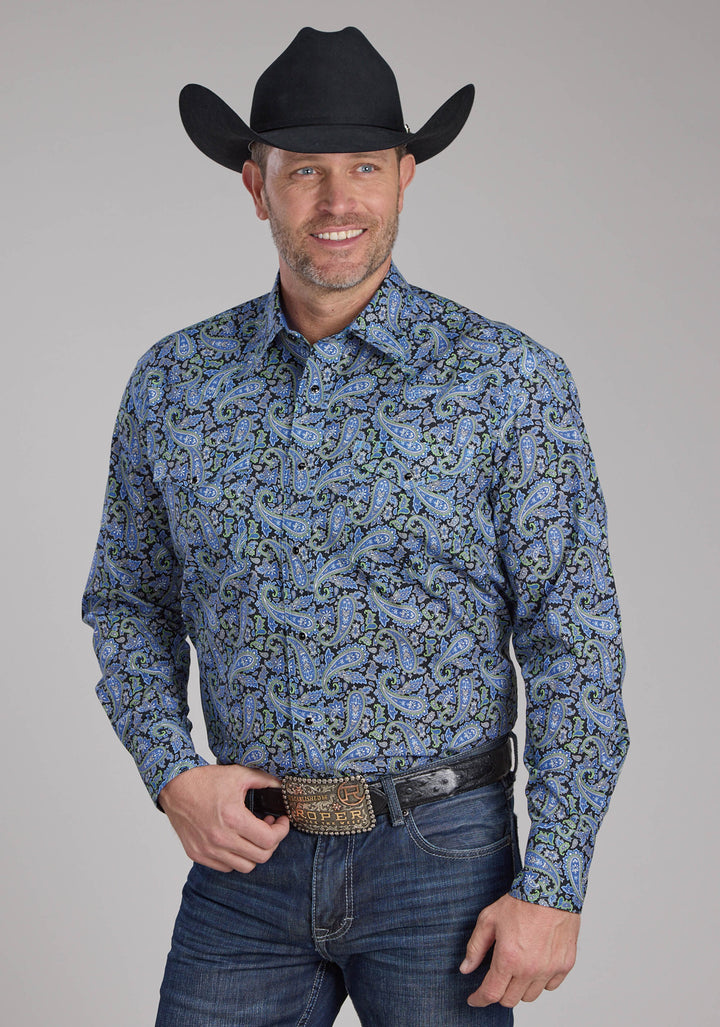 MENS COBALT PAISLEY LONG SLEEVE SNAP WESTERN SHIRT