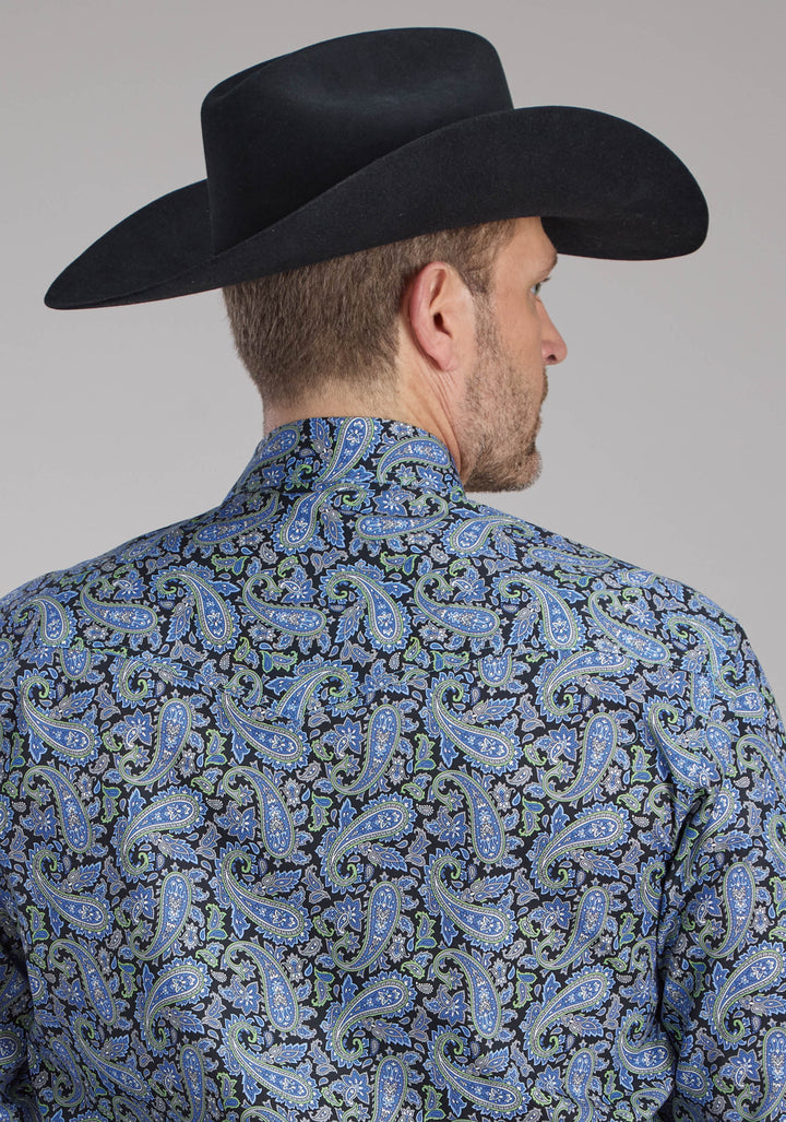 MENS COBALT PAISLEY LONG SLEEVE SNAP WESTERN SHIRT