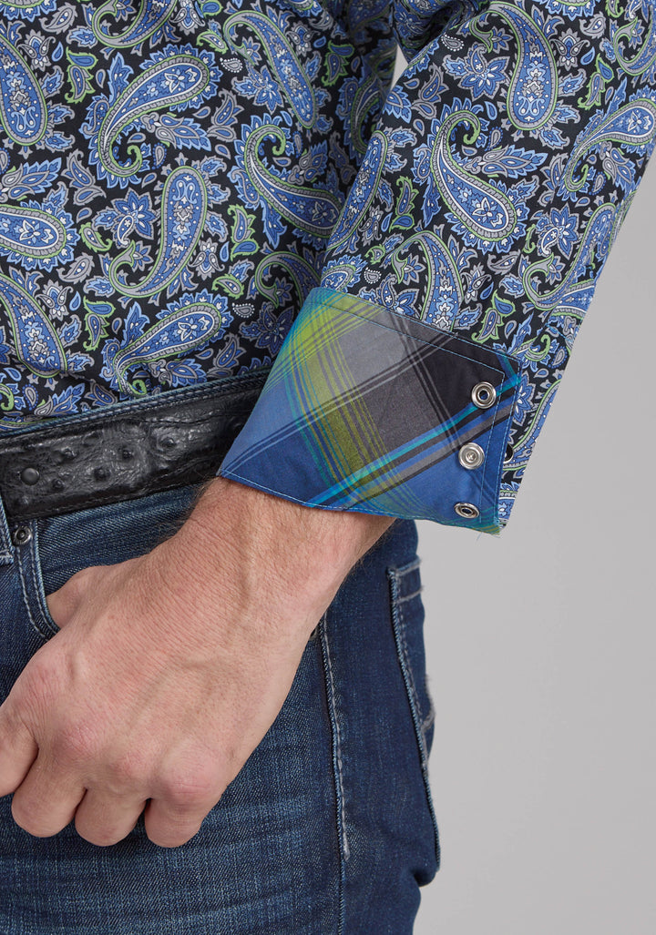 MENS COBALT PAISLEY LONG SLEEVE SNAP WESTERN SHIRT
