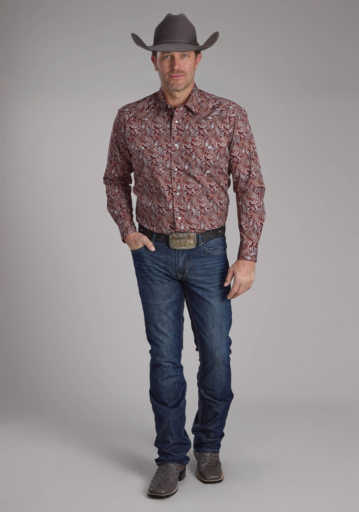 MENS SANGRIA PAISLEY LONG SLEEVE SNAP WESTERN SHIRT