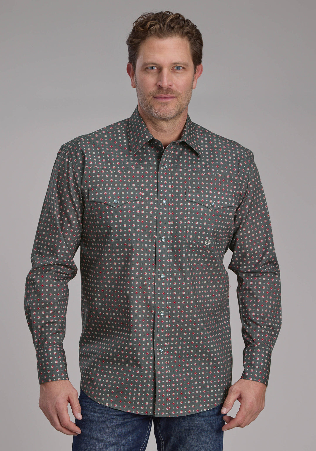 MENS GARNET FOULARD LONG SLEEVE SNAP WESTERN SHIRT