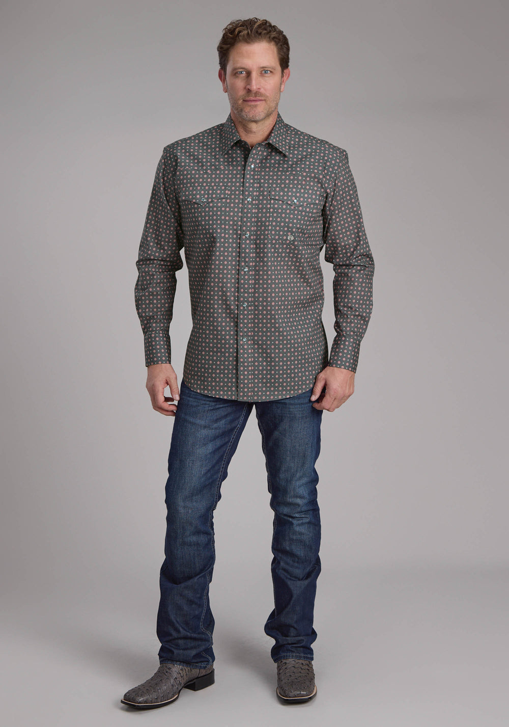 MENS GARNET FOULARD LONG SLEEVE SNAP WESTERN SHIRT