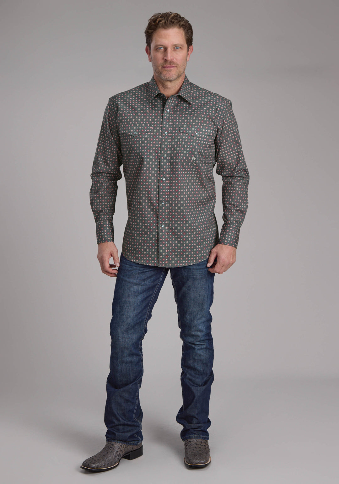 MENS GARNET FOULARD LONG SLEEVE SNAP WESTERN SHIRT