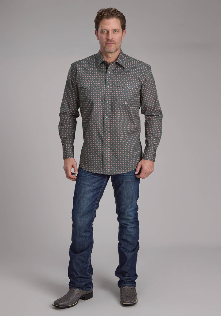 MENS GARNET FOULARD LONG SLEEVE SNAP WESTERN SHIRT
