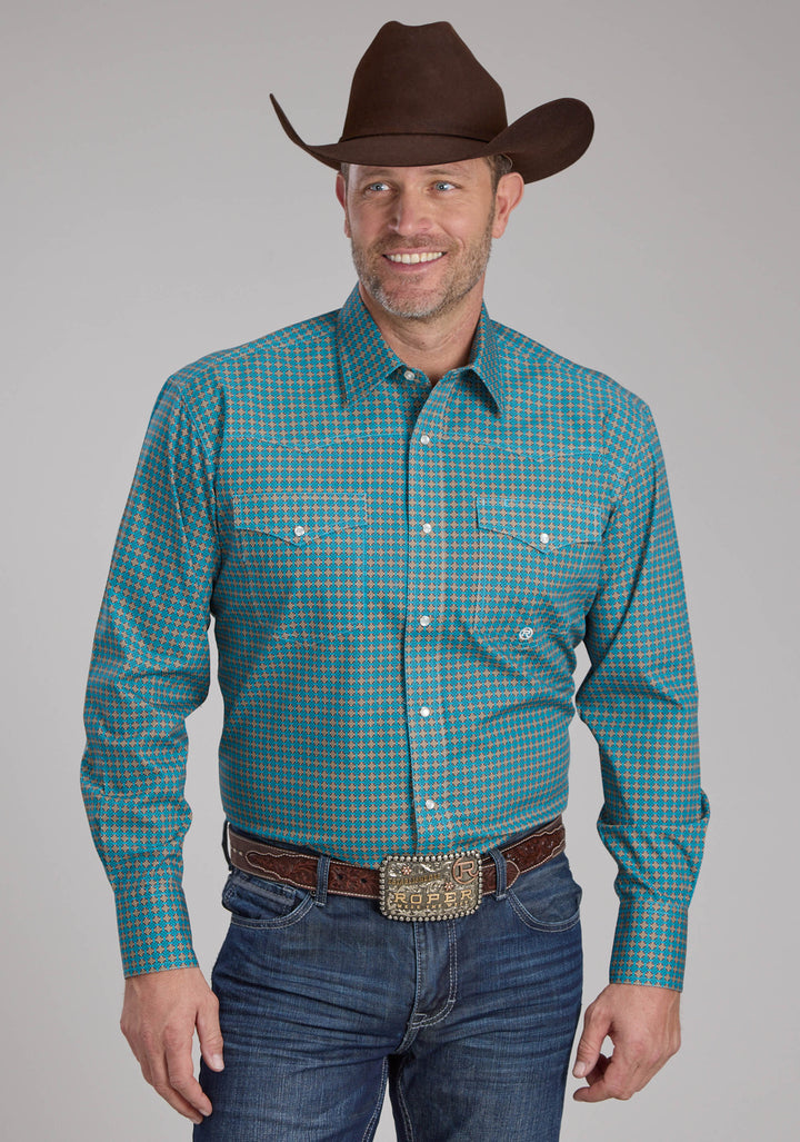 MENS CASTILE FOULARD LONG SLEEVE SNAP WESTERN SHIRT