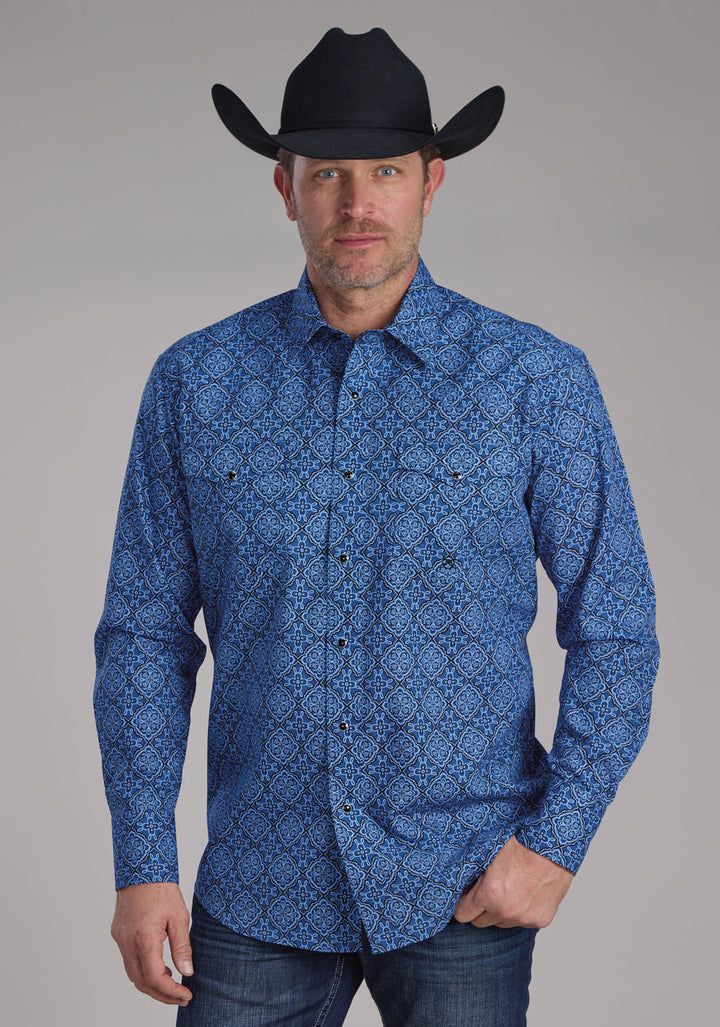 MENS SAPHIRE ORNAMENTAL LONG SLEEVE SNAP WESTERN SHIRT